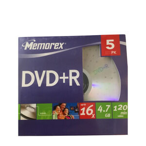 NEW Memorex DVD+R 5 Pack Recordable Media 16x 4.7GB 120 Minute w/ Jewel Case